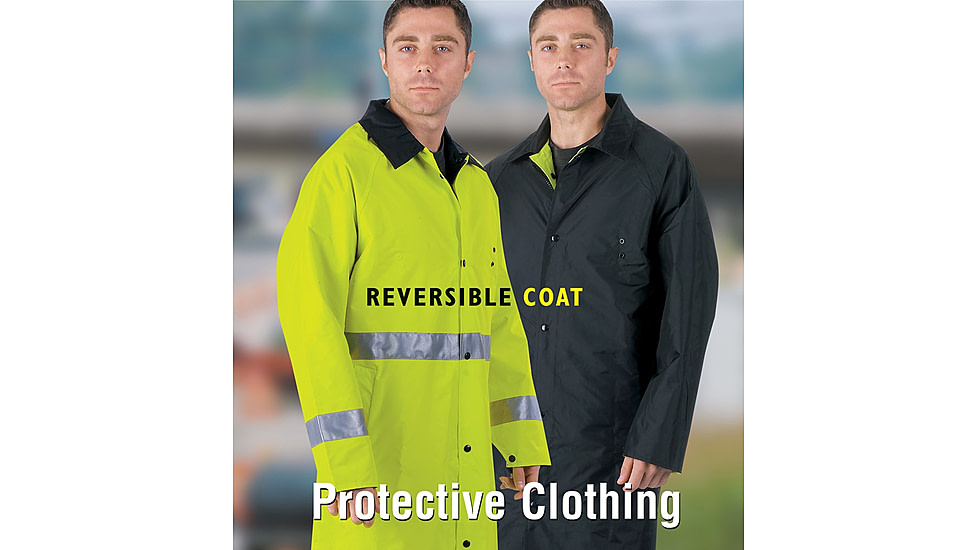 MCR Safety Luminator Premium Waterproof Raincoat, .54mm Nylon/PVC - PVC/Nylon, Reversible Coat to Black, Lime/Black, XL, 7368CRXL