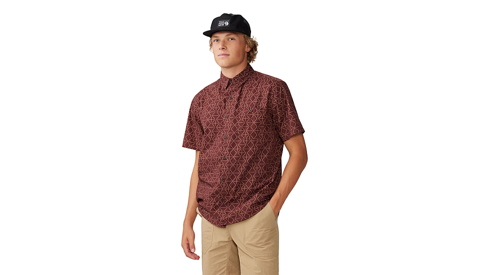 Mountain Hardwear Big Cottonwood Short Sleeve Shirt - Mens, Washed Raisin Dot Geo Print, 2XL, 1829001630-XXL