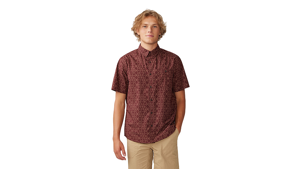 Mountain Hardwear Big Cottonwood Short Sleeve Shirt - Mens, Washed Raisin Dot Geo Print, 2XL, 1829001630-XXL