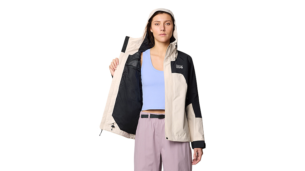 Mountain Hardwear Dry Times Hooded Jacket - Womens, Talc, Black, XL, 190423045792