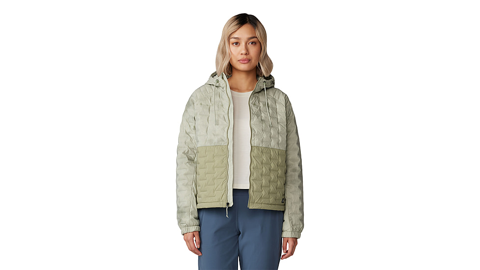 Mountain Hardwear Stretchdown Light Full Zip Hoody - Womens, White Sage Vapors Print, Mantis Green, Extra Large, 2077681341-XL