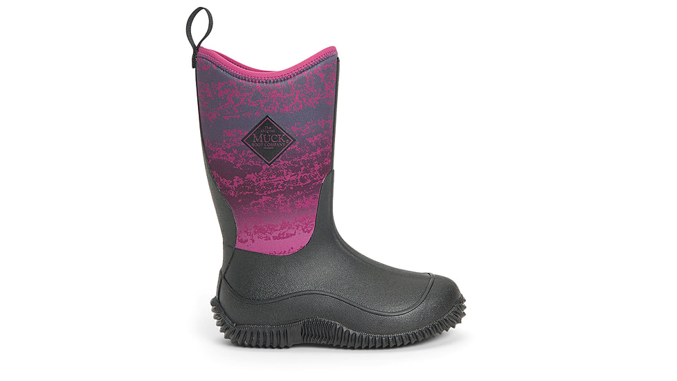 Muck Boots Hale Rubber Boots - Youth, Black/Magenta Digi Terrain Fade, 4, KBH-004-BLK-040