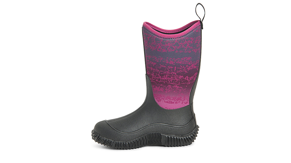 Muck Boots Hale Rubber Boots - Youth, Black/Magenta Digi Terrain Fade, 4, KBH-004-BLK-040