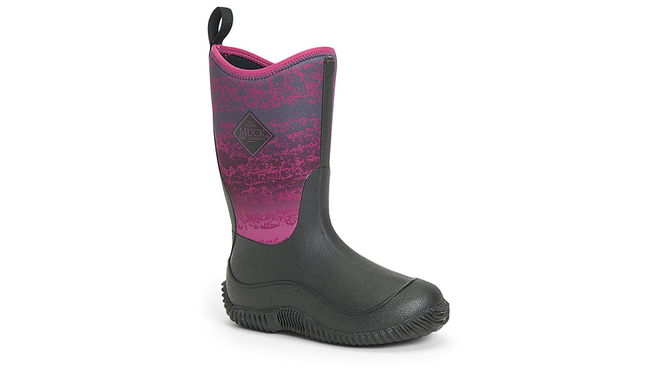 Muck Boots Hale Rubber Boots - Youth, Black/Magenta Digi Terrain Fade, 4, KBH-004-BLK-040