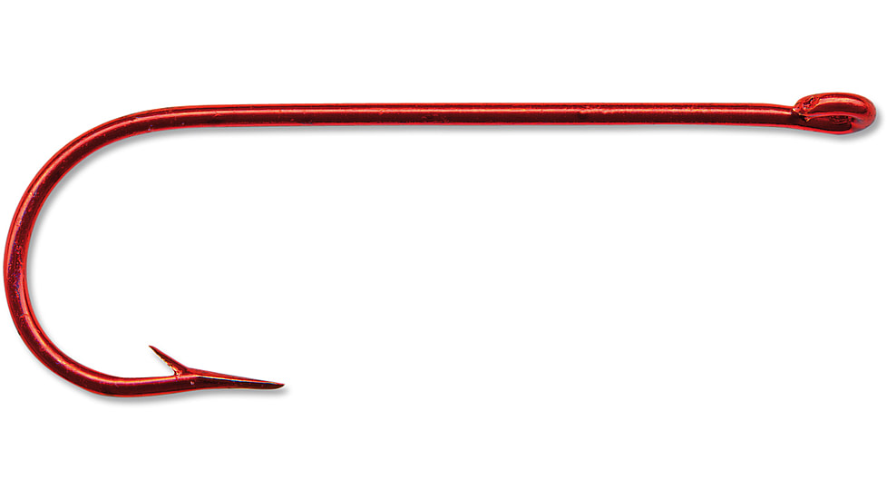Mustad Aberdeen Hook, Round Bend, Light Wire Ringed Eye, Red, Size 4, 10 per Pack, 3261-RB-4-10