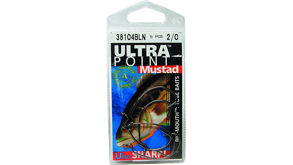 Mustad Ultrapoint Big-Mouth Tube Bait Hook, Needle Point, Extra Wide Gap, Black Nickel, Size 2/0, 5 per Pack, 38104NP-BN-2/0-5U
