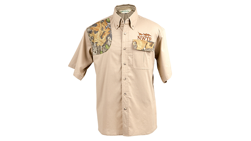 National Wild Turkey Federation Mens 126 Short Sleeve Hunting Shirt, Khaki/Mossy Oak Obsession, Medium 60026