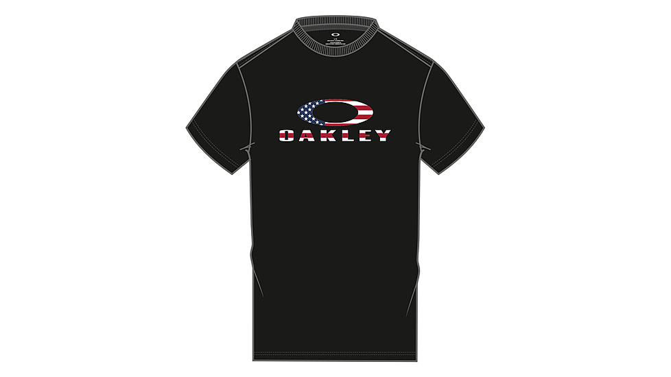 Oakley SI O Bark Short Sleeve T-Shirt - Mens, Black/American Flag, M, 457130-01VM-M