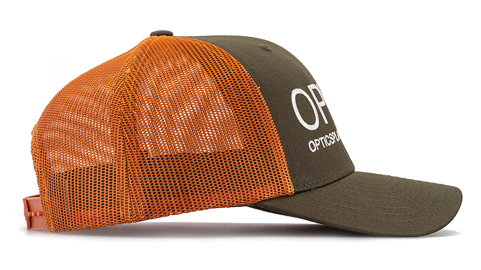 OPMOD Trucker Hat Embroidered Logo, Dark Loden/Jaffa Orange, OPM-Dark Loden/Jaffa Orange