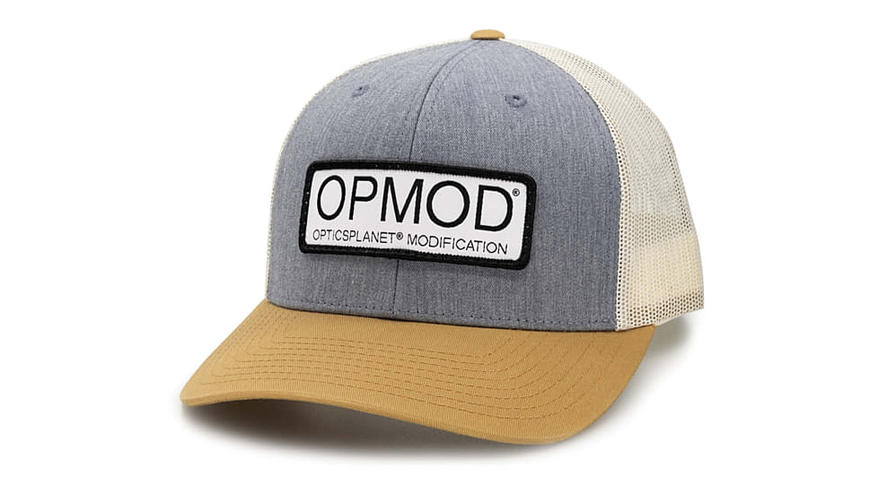 OPMOD Trucker Hat Embroidered Patch, Heather Grey/Birch/Biscuit, OPMHea Greiscuit-Heath/Bi