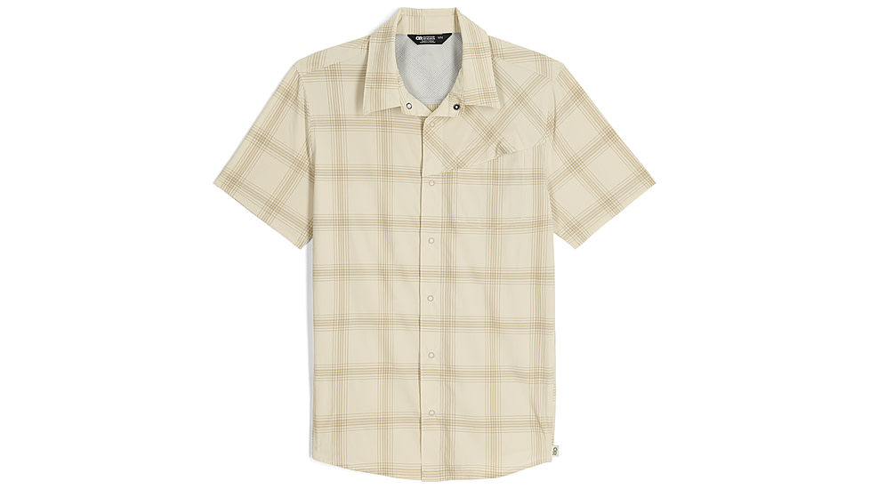 Outdoor Research Astroman Short Sleeve Sun Shirt - Mens, Oyster Plaid, M, 2822782709007