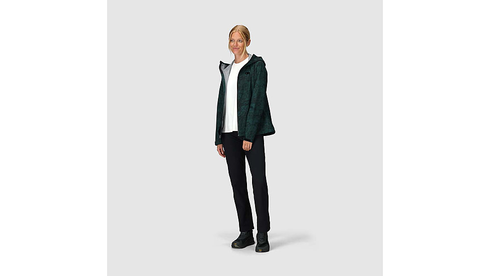 Outdoor Research Stratoburst Stretch Rain Jacket - Womens, Douglas Fir Print, Large, 3008942848008