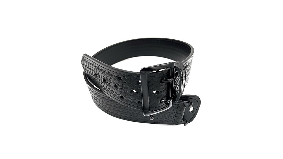 Perfect Fit 2.25in Fully Lined Sam Browne Leather Belt, Basket Weave, Black Buckle, Black, 30, 8000-BW-BK-30