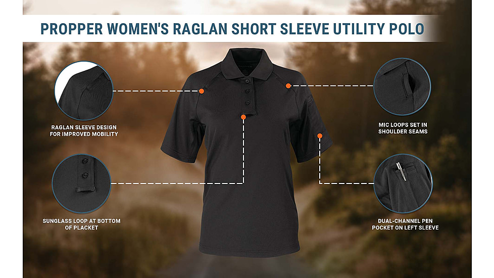 Propper Raglan Utility Short Sleeve Polo - Womens, Black, S, F530901001S