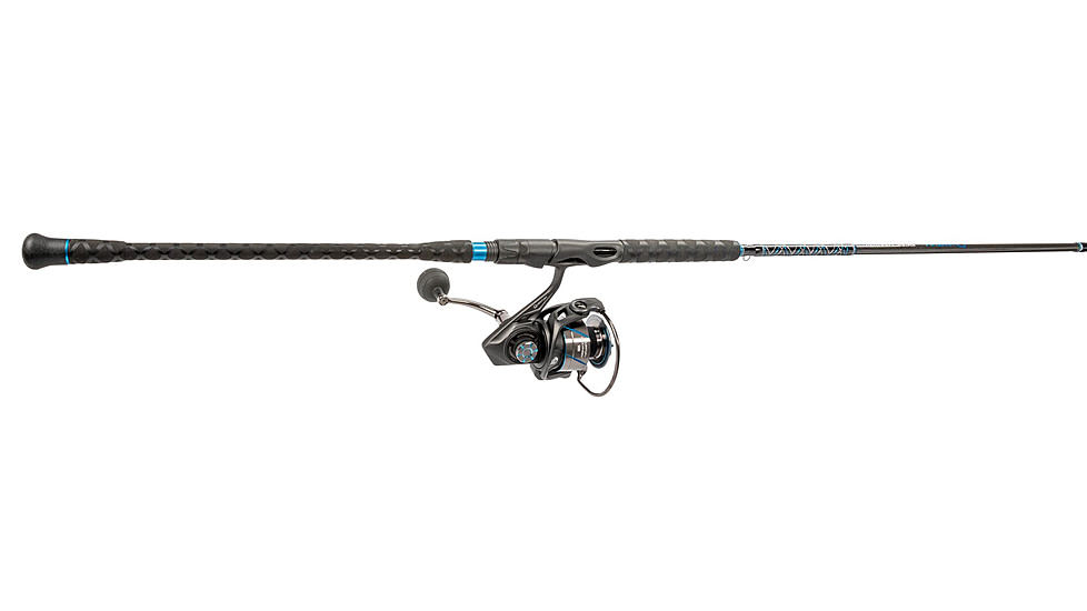 Quantum Benchmark Spinning Reel and Rod Combo, 8ft, 2-PC, Med-Heavy, Moderate-Fast Rod, Graphite Composite Blank, SZ 5000 Reel, 5+1 Bearings, 5.6-1 Ratio, Silver/Blue, BK5000802MH1225.P2