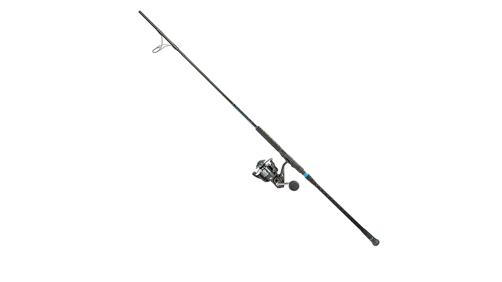 Quantum Benchmark Spinning Reel and Rod Combo, 8ft, 2-PC, Med-Heavy, Moderate-Fast Rod, Graphite Composite Blank, SZ 5000 Reel, 5+1 Bearings, 5.6-1 Ratio, Silver/Blue, BK5000802MH1225.P2