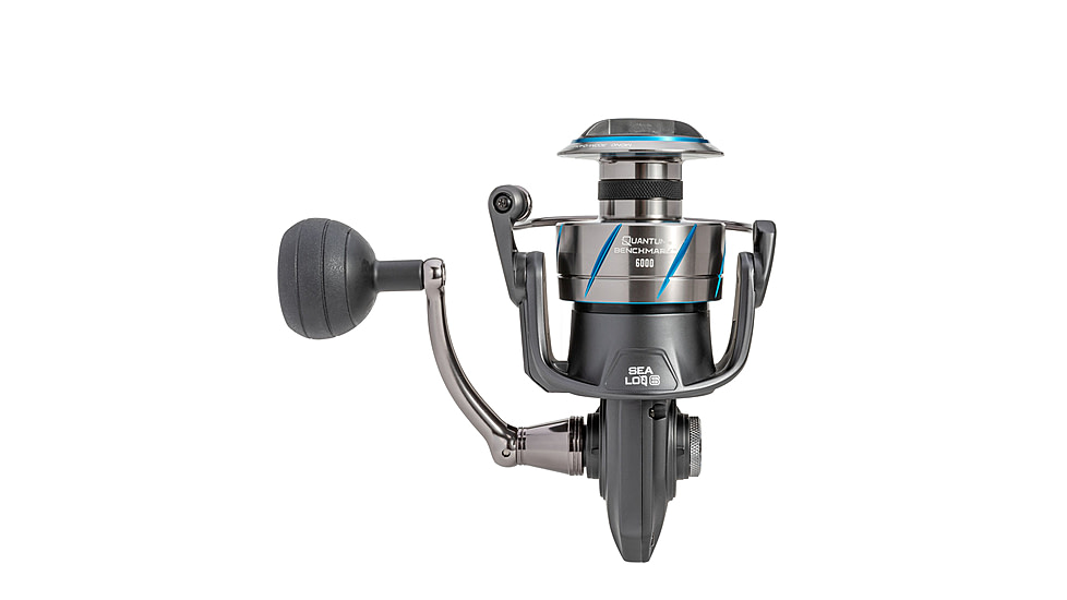 Quantum Benchmark Spinning Reel and Rod Combo, 9ft, 2-PC, Med-Heavy, Moderate-Fast Rod, Graphite Composite Blank, SZ 6000 Reel, 5+1 Bearings, 5.6-1 Ratio, Silver/Blue, BK6000902MH1530.P2