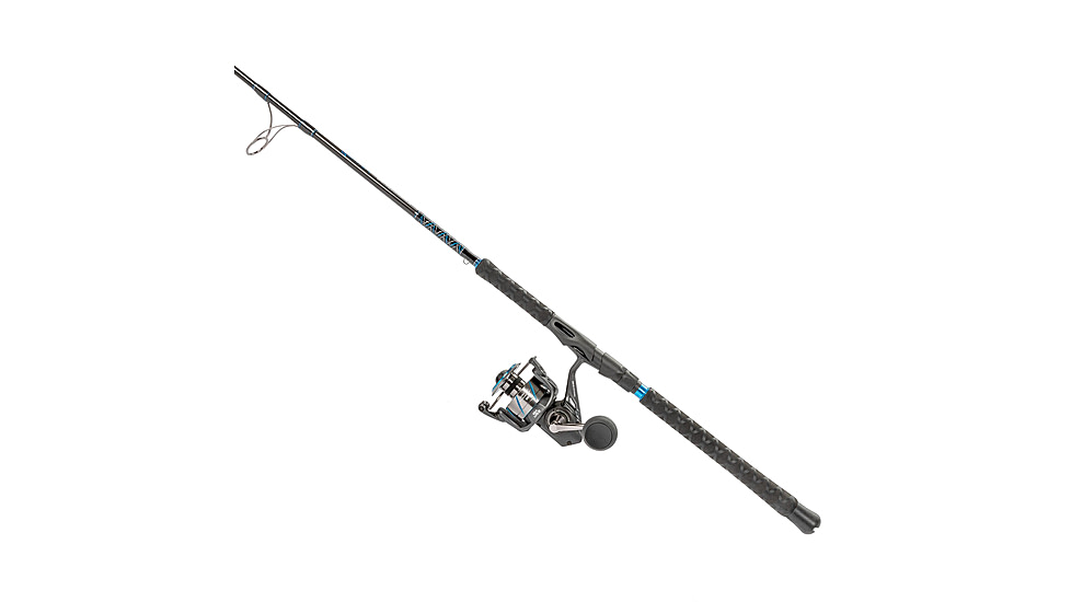 Quantum Benchmark Spinning Reel and Rod Combo, 7ft, 1-PC, Med-Heavy, Moderate-Fast Rod, Graphite Composite Blank, SZ 6000 Reel, 5+1 Bearings, 5.6-1 Ratio, Silver/Blue, BK6000701MH1225.P2