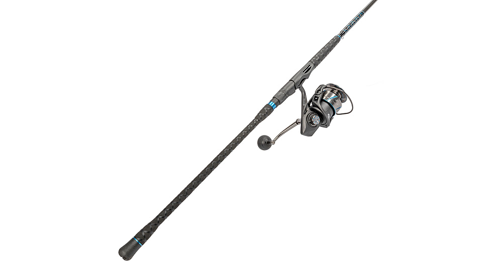 Quantum Benchmark Spinning Reel and Rod Combo, 10ft, 2-PC, Heavy, Moderate-Fast Rod, Graphite Composite Blank, SZ 8000 Reel, 5+1 Bearings, 4.7-1 Ratio, Silver/Blue, BK8000102H2040.P2