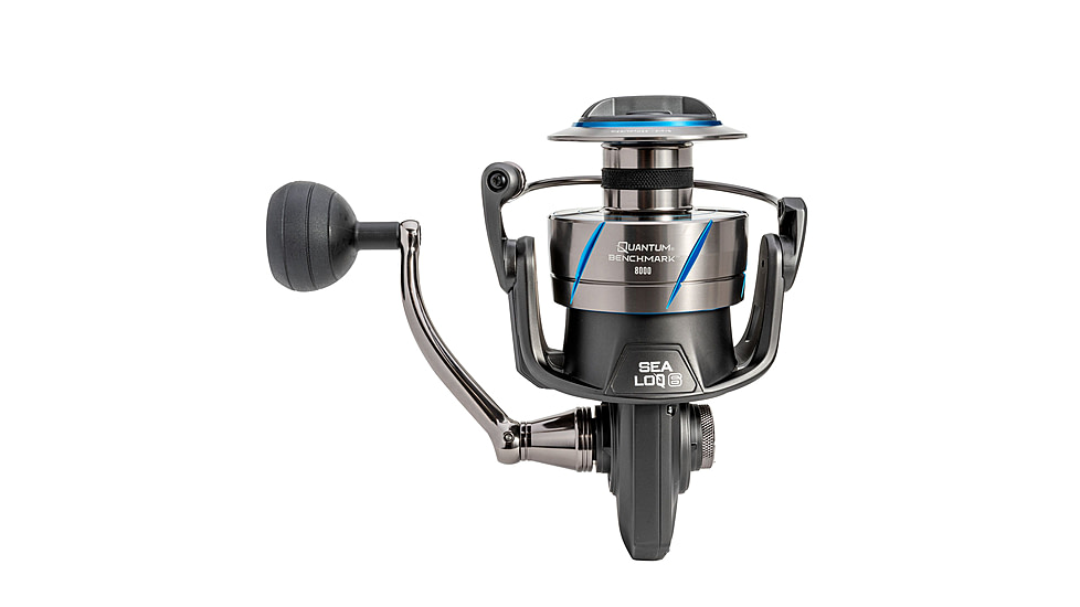 Quantum Benchmark Spinning Reel and Rod Combo, 10ft, 2-PC, Heavy, Moderate-Fast Rod, Graphite Composite Blank, SZ 8000 Reel, 5+1 Bearings, 4.7-1 Ratio, Silver/Blue, BK8000102H2040.P2