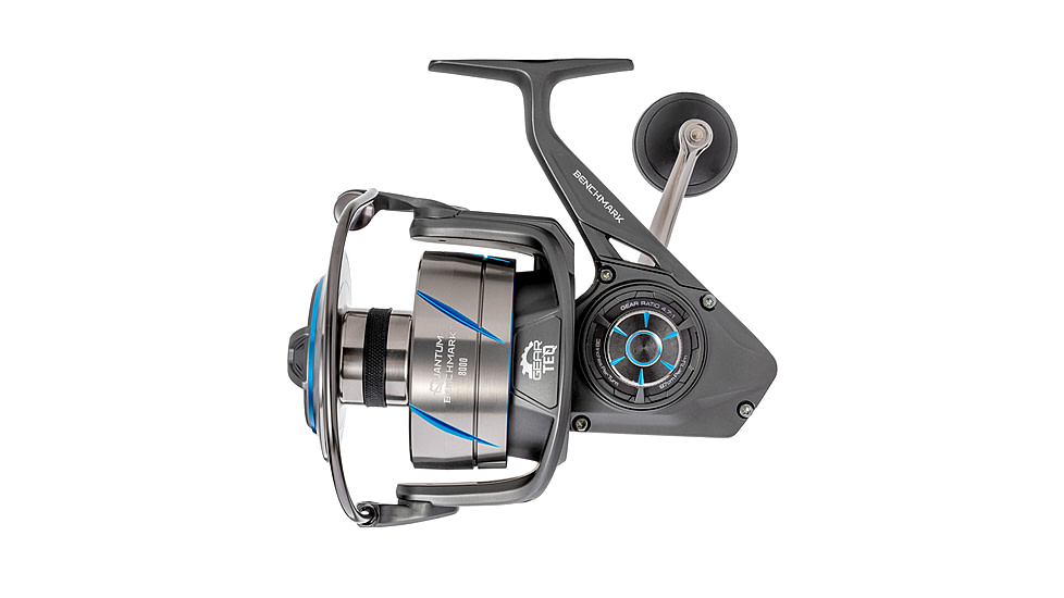 Quantum Benchmark Spinning Reel and Rod Combo, 10ft, 2-PC, Heavy, Moderate-Fast Rod, Graphite Composite Blank, SZ 8000 Reel, 5+1 Bearings, 4.7-1 Ratio, Silver/Blue, BK8000102H2040.P2