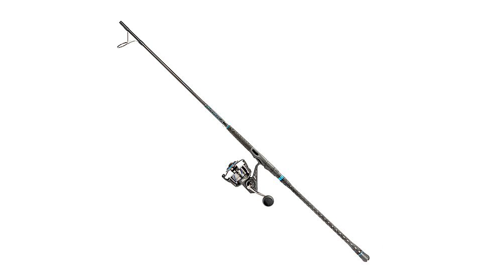 Quantum Benchmark Spinning Reel and Rod Combo, 7ft, 1-PC, Heavy, Moderate-Fast Rod, Graphite Composite Blank, SZ 8000 Reel, 5+1 Bearings, 4.7-1 Ratio, Silver/Blue, BK8000701H1530.P2