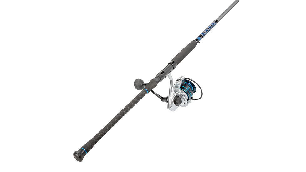 Quantum Strive Spinning Reel and Rod Combo, 8ft, 2-PC, Medium-Heavy, Moderate-Fast Rod, Graphite Composite Blank, SZ 5000 Reel, 4+1 Bearings, 5.6-1 Ratio, Silver/Blue, SV5000802MH1225.P2