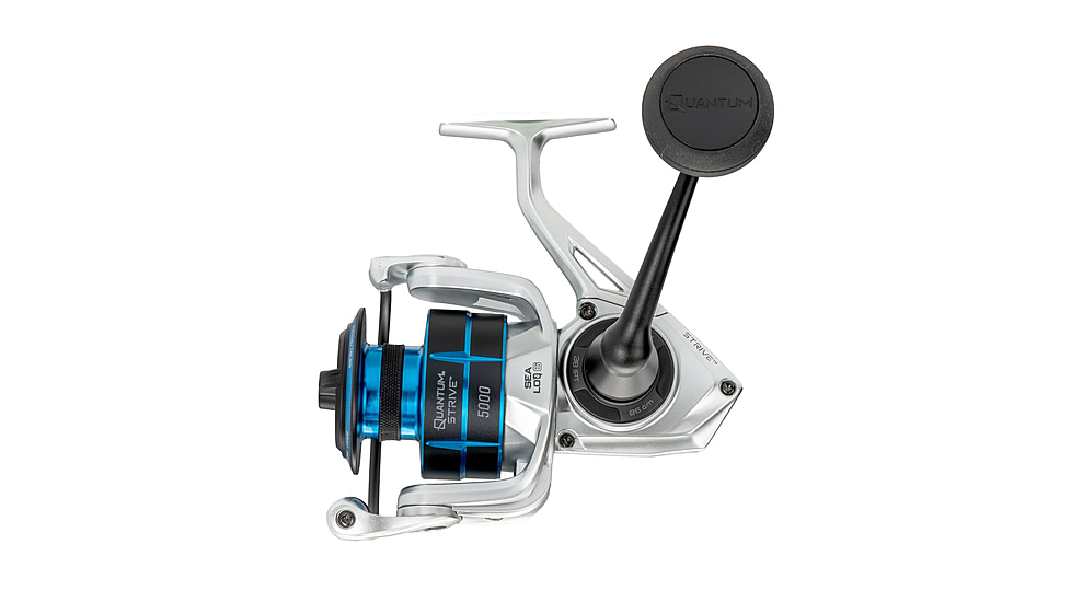 Quantum Strive Spinning Reel and Rod Combo, 8ft, 2-PC, Medium-Heavy, Moderate-Fast Rod, Graphite Composite Blank, SZ 5000 Reel, 4+1 Bearings, 5.6-1 Ratio, Silver/Blue, SV5000802MH1225.P2