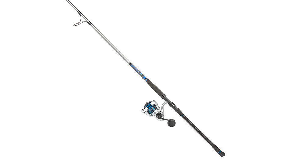 Quantum Strive Spinning Reel and Rod Combo, 9ft, 2-PC, Medium-Heavy, Moderate-Fast Rod, Graphite Composite Blank, SZ 6000 Reel, 4+1 Bearings, 5.6-1 Ratio, Silver/Blue, SV6000902MH1530.P2