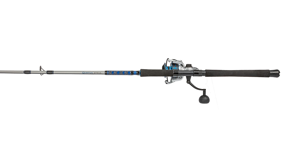 Quantum Strive Spinning Reel and Rod Combo, 7ft, 1-PC, Medium-Heavy, Moderate-Fast Rod, Graphite Composite Blank, SZ 6000 Reel, 4+1 Bearings, 5.6-1 Ratio, Silver/Blue, SV6000701MH1225.P2
