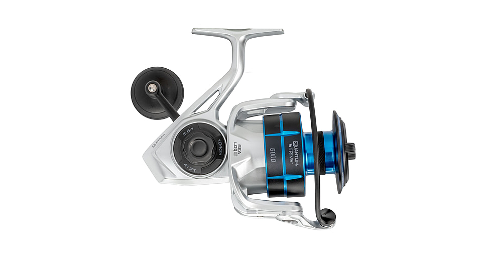 Quantum Strive Spinning Reel and Rod Combo, 7ft, 1-PC, Medium-Heavy, Moderate-Fast Rod, Graphite Composite Blank, SZ 6000 Reel, 4+1 Bearings, 5.6-1 Ratio, Silver/Blue, SV6000701MH1225.P2