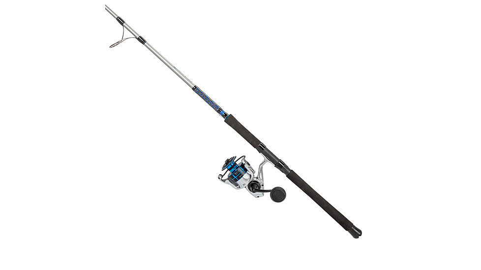 Quantum Strive Spinning Reel and Rod Combo, 7ft, 1-PC, Medium-Heavy, Moderate-Fast Rod, Graphite Composite Blank, SZ 6000 Reel, 4+1 Bearings, 5.6-1 Ratio, Silver/Blue, SV6000701MH1225.P2