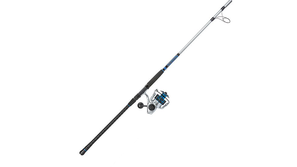 Quantum Strive Spinning Reel and Rod Combo, 10ft, 2-PC, Heavy, Moderate-Fast Rod, Graphite Composite Blank, SZ 8000 Reel, 4+1 Bearings, 4.7-1 Ratio, Silver/Blue, SV8000102H2040.P2