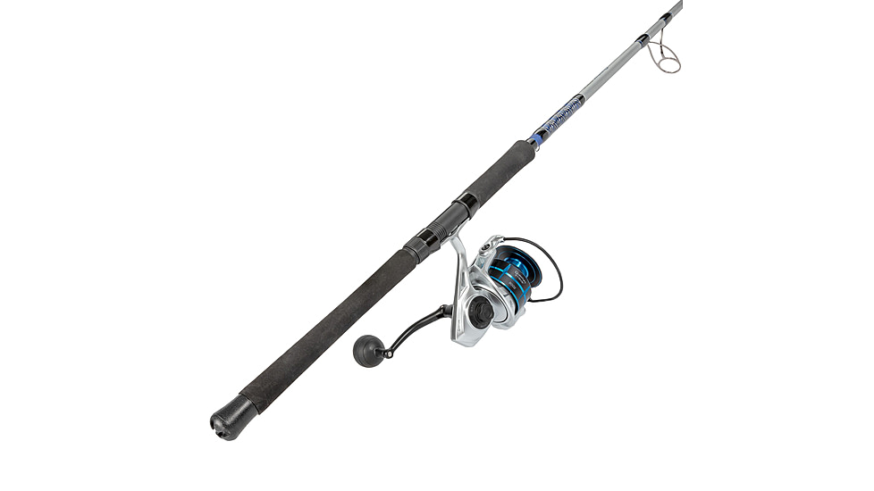 Quantum Strive Spinning Reel and Rod Combo, 7ft, 1-PC, Heavy, Moderate-Fast Rod, Graphite Composite Blank, SZ 8000 Reel, 4+1 Bearings, 4.7-1 Ratio, Silver/Blue, SV8000701H1530.P2
