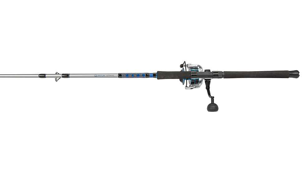 Quantum Strive Spinning Reel and Rod Combo, 7ft, 1-PC, Heavy, Moderate-Fast Rod, Graphite Composite Blank, SZ 8000 Reel, 4+1 Bearings, 4.7-1 Ratio, Silver/Blue, SV8000701H1530.P2