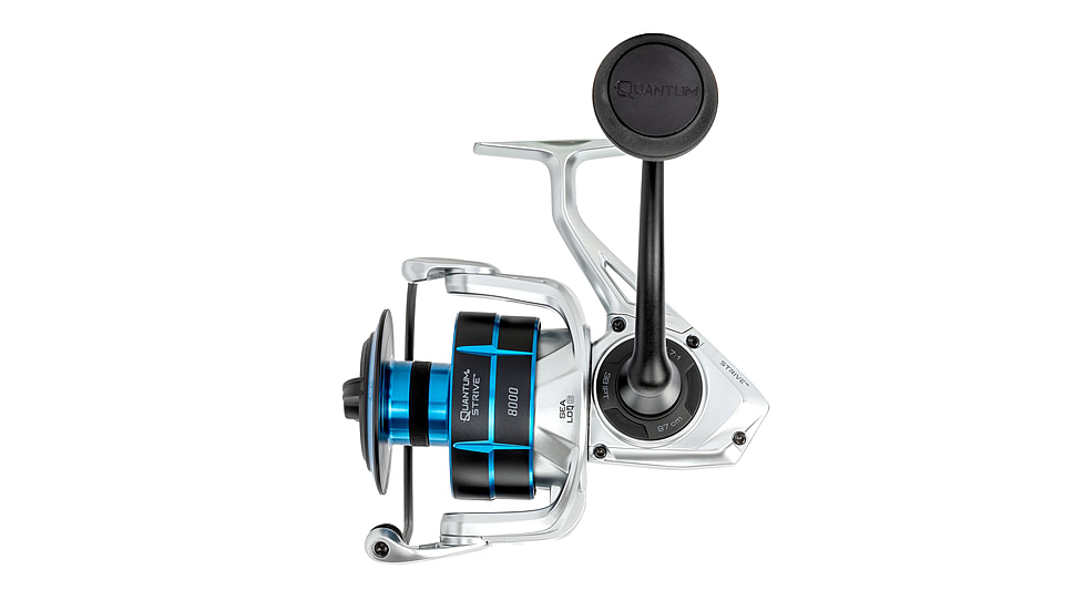 Quantum Strive Spinning Reel and Rod Combo, 7ft, 1-PC, Heavy, Moderate-Fast Rod, Graphite Composite Blank, SZ 8000 Reel, 4+1 Bearings, 4.7-1 Ratio, Silver/Blue, SV8000701H1530.P2