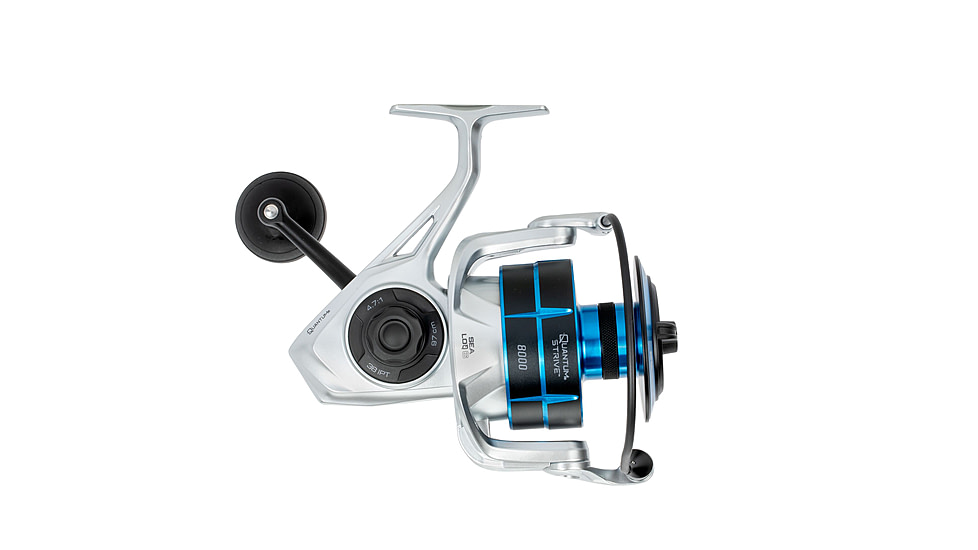 Quantum Strive Spinning Reel and Rod Combo, 7ft, 1-PC, Heavy, Moderate-Fast Rod, Graphite Composite Blank, SZ 8000 Reel, 4+1 Bearings, 4.7-1 Ratio, Silver/Blue, SV8000701H1530.P2