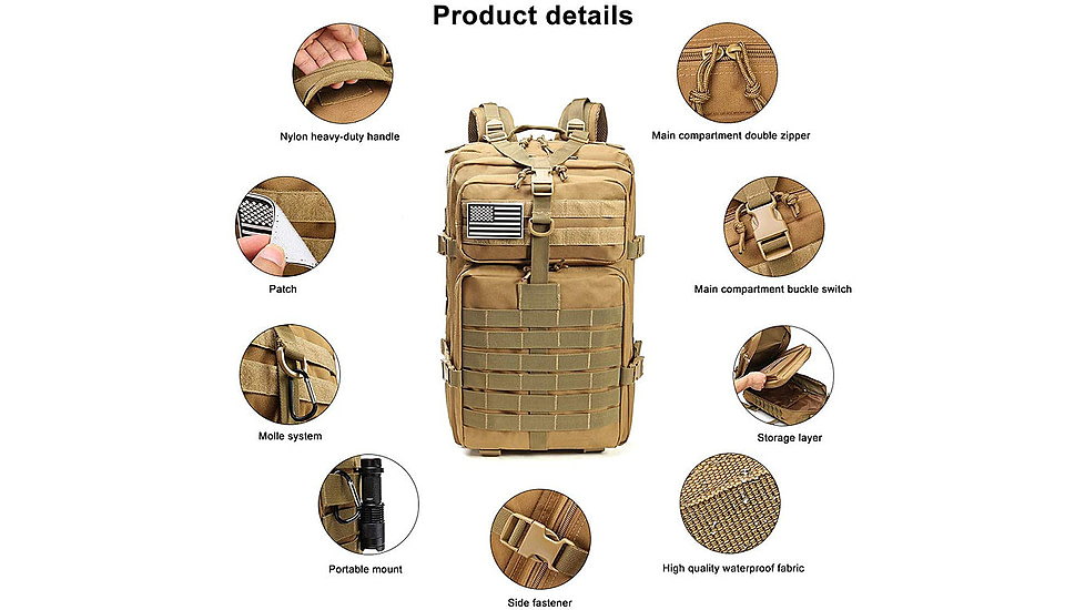 Roaring Fire 45L Tactical Backpack, FDE, 19.6x11.8x11.8 inch, RF096 DT