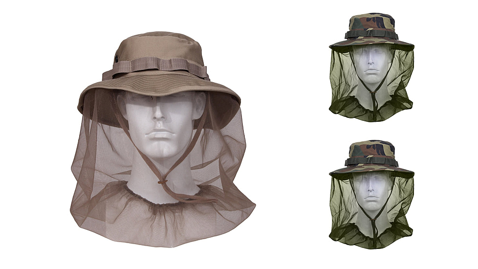 Rothco Boonie Hat With Mosquito Netting, Khaki, Olive Drab/Woodland Camo, Woodland Camo / Olive Drab