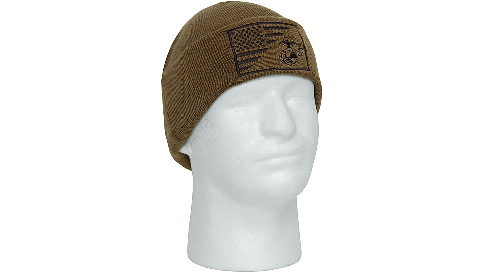 Rothco USMC Eagle, Globe and Anchor / US Flag Deluxe Fine Knit Watch Cap, Coyote Brown, 5428-CoyoteBrown