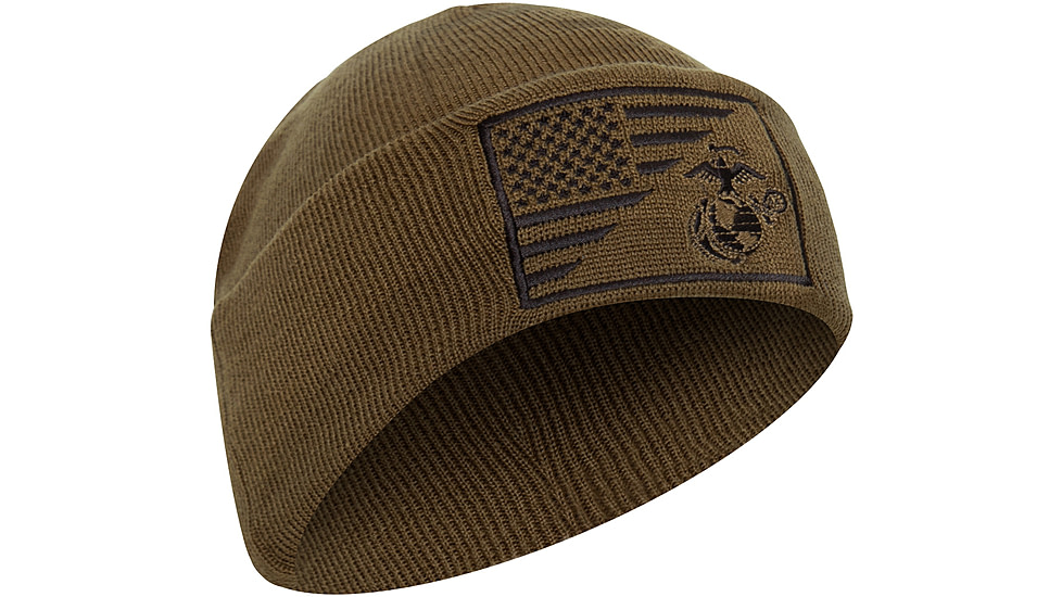Rothco USMC Eagle, Globe and Anchor / US Flag Deluxe Fine Knit Watch Cap, Coyote Brown, 5428-CoyoteBrown
