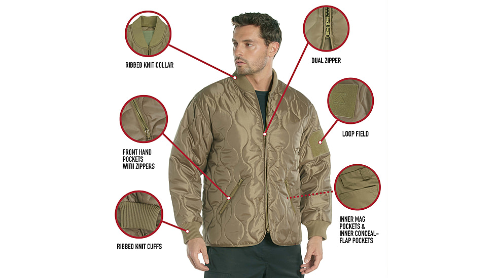 Rothco Concealed Carry Quilted Woobie Jacket - Mens, Coyote Brown, Small, 20440-CoyoteBrown-S