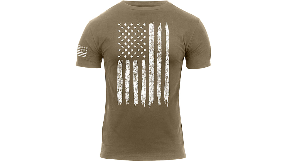 Rothco Distressed US Flag Athletic Fit T-Shirt, Coyote Brown, Small, 2632-CoyoteBrown-S