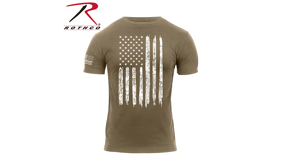 Rothco Distressed US Flag Athletic Fit T-Shirt, Coyote Brown, 4XL, 26334-CoyoteBrown-4XL