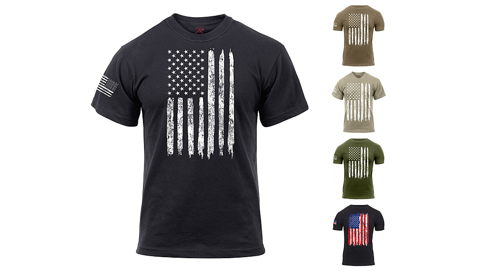 Rothco Distressed US Flag Athletic Fit T-Shirt, Black, Coyote Brown, Desert Sand, Olive Drab, Red/White/Blue