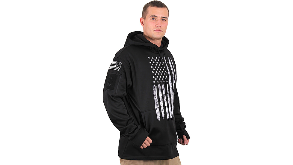 Rothco Distressed US Flag Concealed Carry Hooded Sweatshirt, Mens, Black, Extra Large, 3166-645