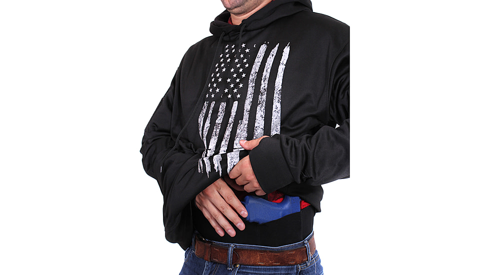 Rothco Distressed US Flag Concealed Carry Hooded Sweatshirt, Mens, Black, Extra Large, 3166-645