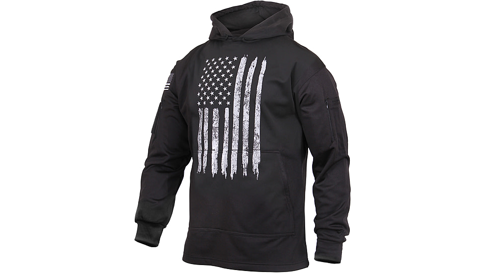 Rothco Distressed US Flag Concealed Carry Hooded Sweatshirt, Mens, Black, Extra Large, 3166-645