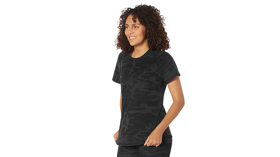 Rothco Essential Moisture Wicking Raglan Sleeve T-Shirt - Womens, Midnight Black Camo, Large, 13258-MidnightBlackCamo-L
