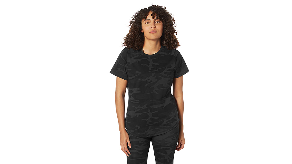 Rothco Essential Moisture Wicking Raglan Sleeve T-Shirt - Womens, Midnight Black Camo, Large, 13258-MidnightBlackCamo-L